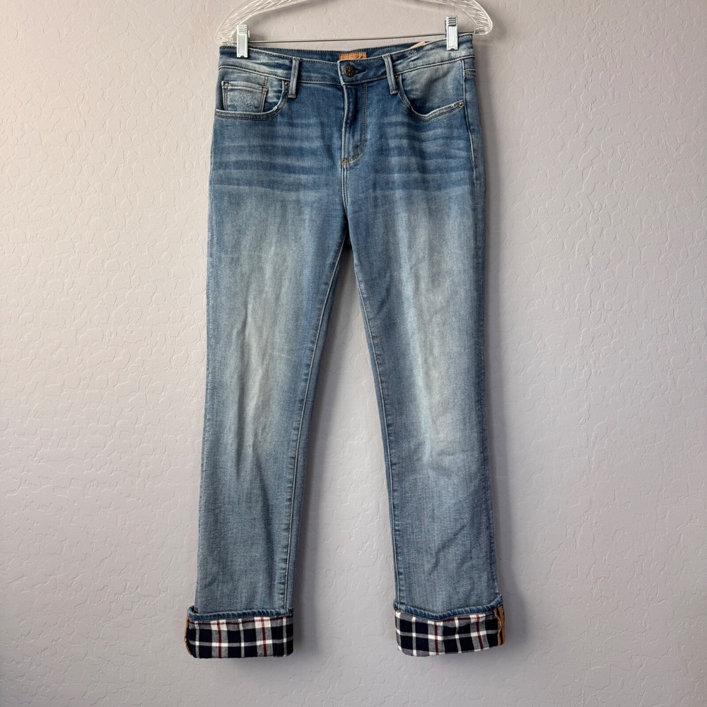 Driftwood Colette Denim Jeans Blue Red Plaid Cuff Classic Fit Women's Size 28